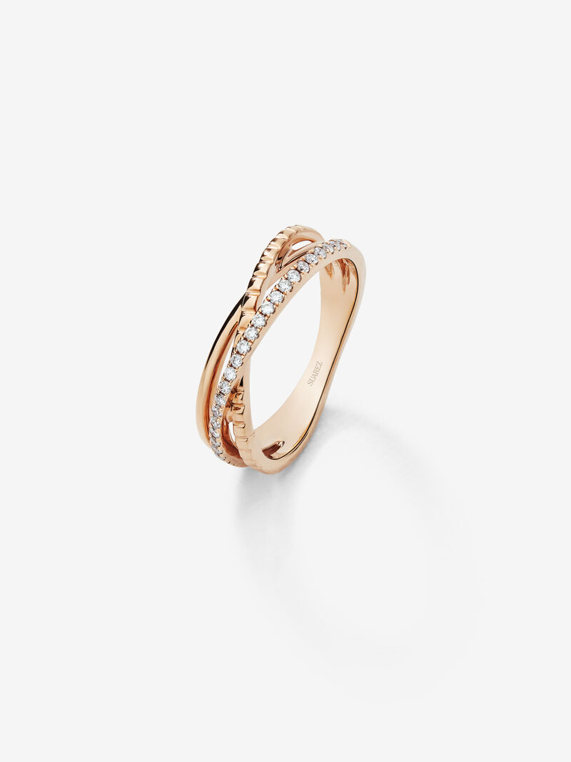 18K Rose Gold Triple Band Crossed Ring with Diamonds image number 0