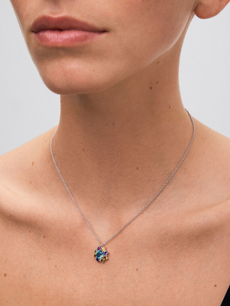 925 silver pendant with brilliant cut topazes, amethysts, quartz and peridots image number 3