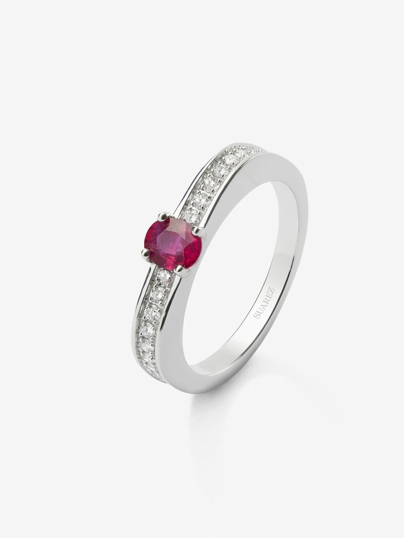 18K white gold ring with oval-cut red ruby ​​of 0.42 cts and 22 brilliant-cut diamonds with a total of 0.16 cts image number 0