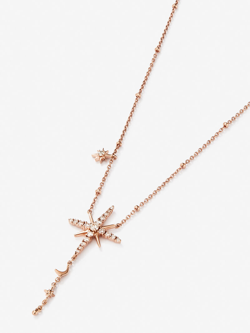Long chain pendant with 18K rose gold star with diamonds image number 2