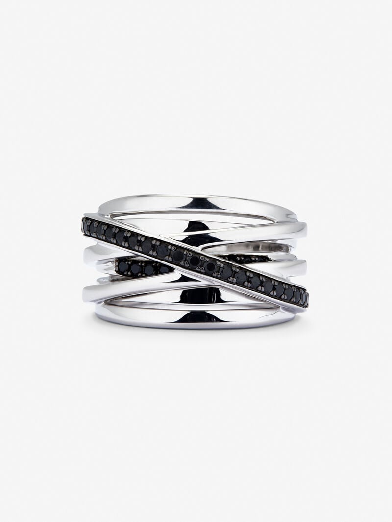 925 silver crossed multi-arm ring with 36 brilliant-cut black spinels image number 4