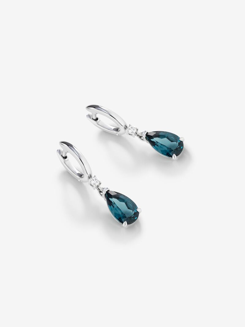 925 Silver hoop earrings with topaz and hanging diamond. image number 2