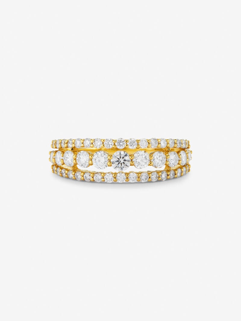 18K yellow gold triple ring with 45 brilliant-cut diamonds with a total of 0.93 cts image number 2