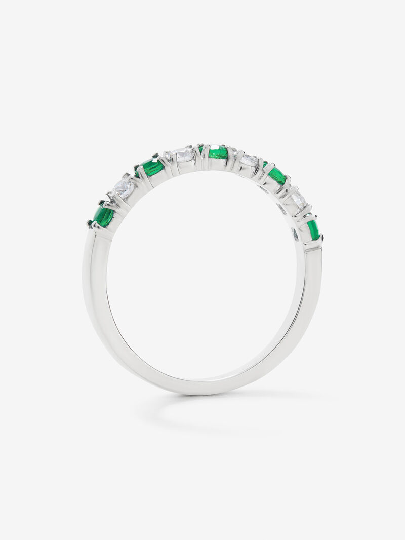 Half-eternity 18K gold ring with emerald and diamond image number 4
