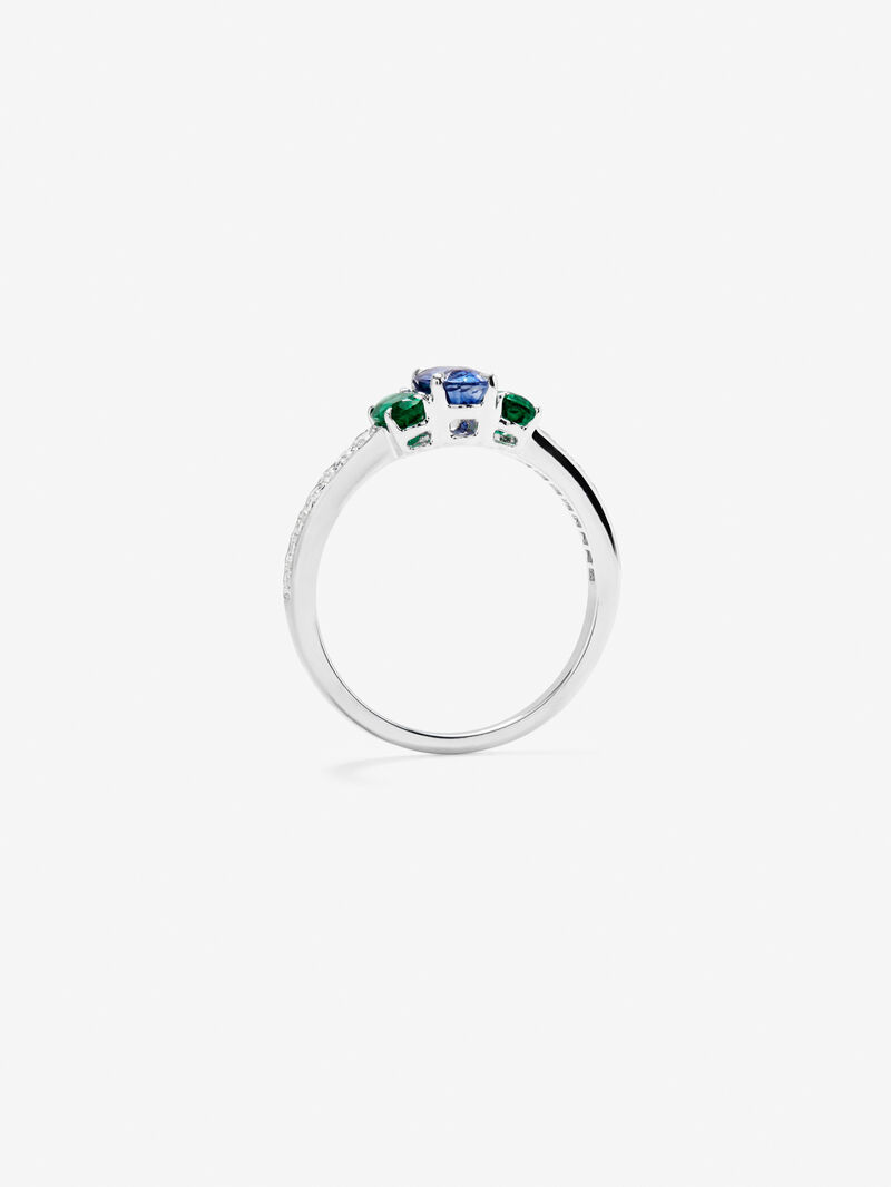 18K White Gold Tiego Ring with blue sapphire in 0.71 cts, 0.21 cts white emeralds and white diamonds in a bright size of 0.02 cts image number 6