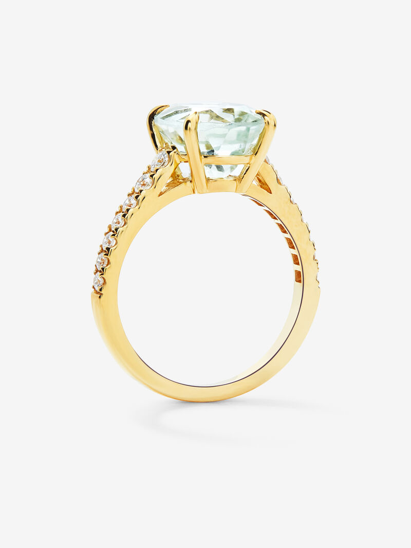 18K yellow gold ring with oval-cut green amethyst of 3.8 cts and 14 brilliant-cut diamonds with a total of 0.32 cts image number 4