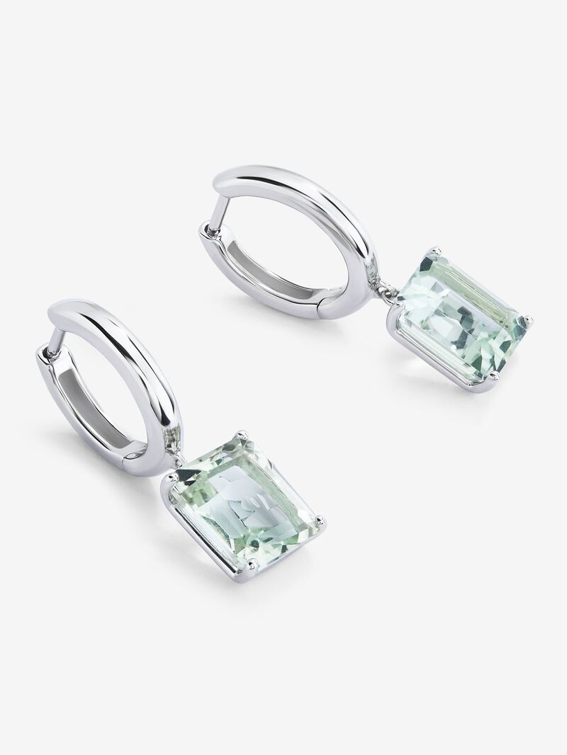 925 silver hoop earrings with hanging green amethyst image number 2