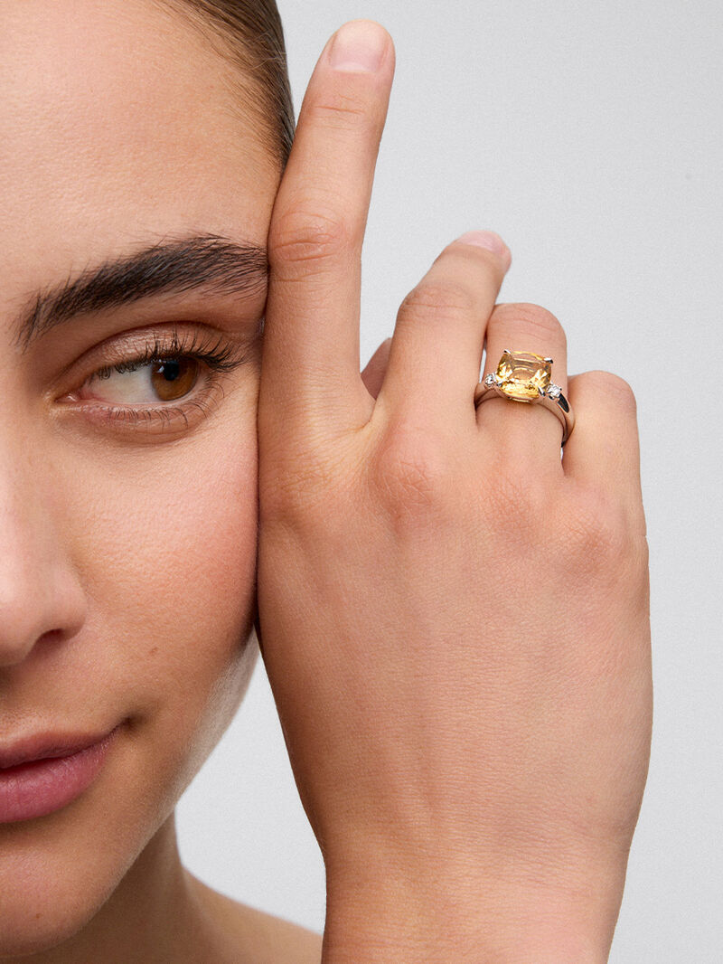 928 Silver Trilogy Ring with Citrine and Diamonds image number 3