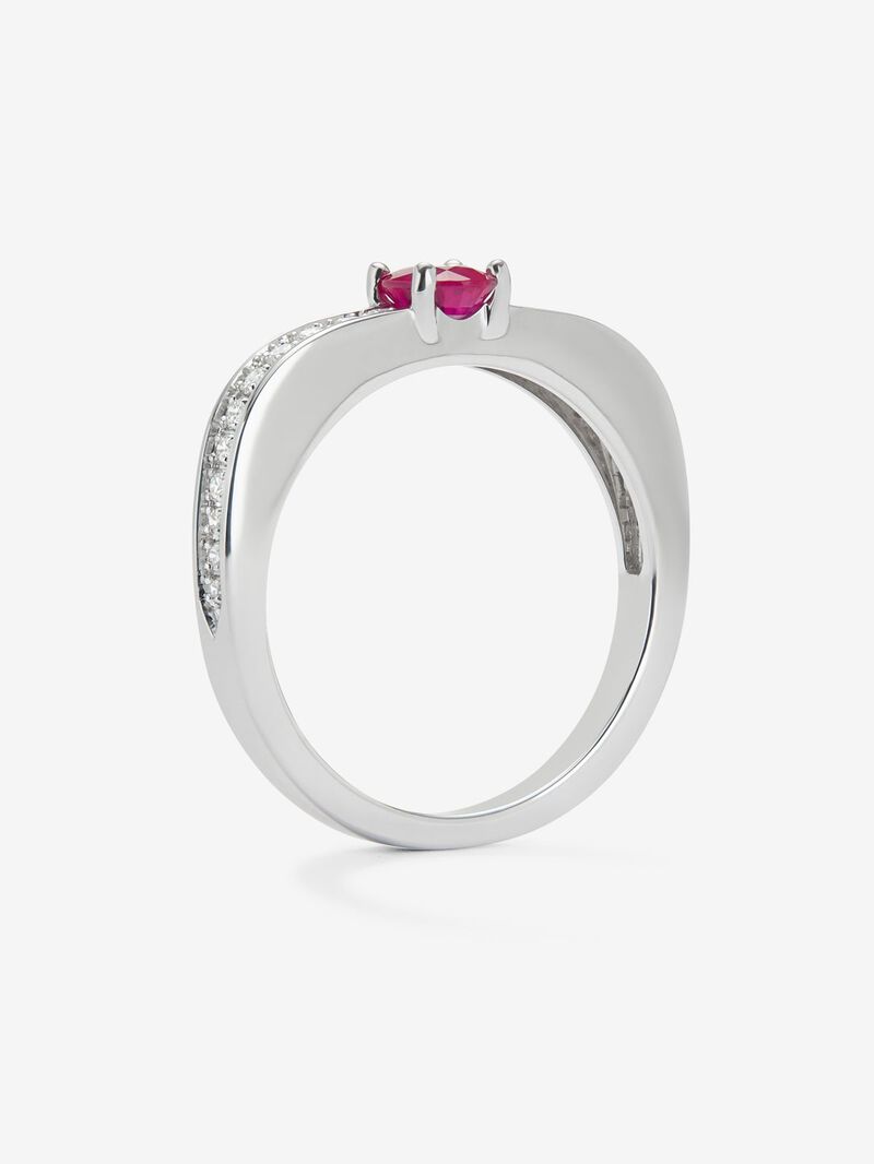 18K white gold ring with oval-cut red ruby ​​of 0.42 cts and 22 brilliant-cut diamonds with a total of 0.16 cts image number 3