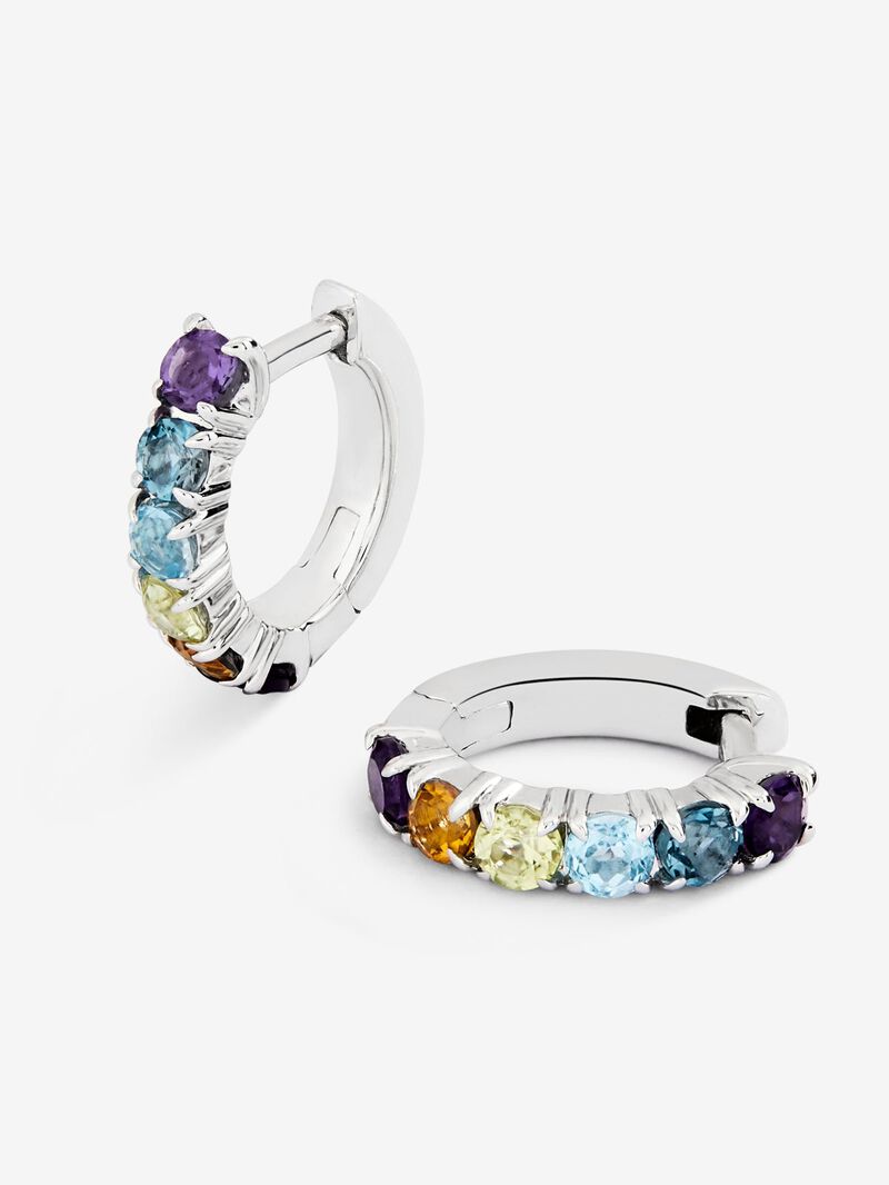 925 Silver Silver Silver Threatening Earrings with multicolored gems image number 2