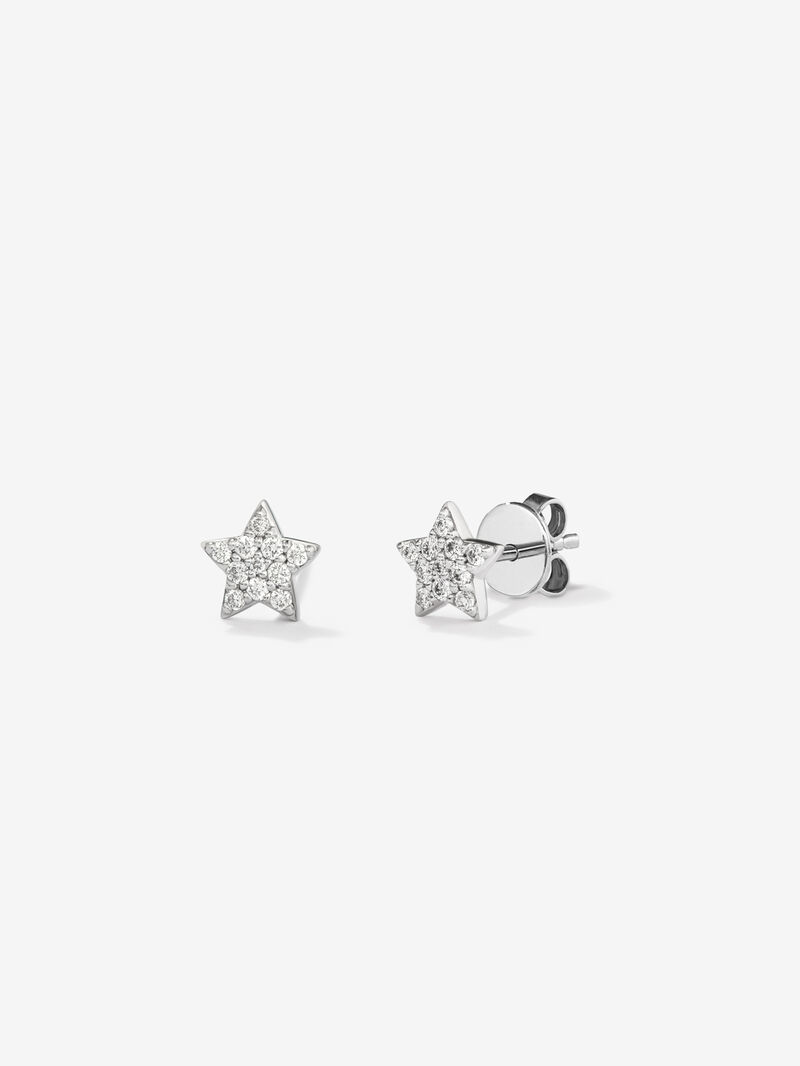 18K White Gold Star Earrings with Diamonds image number 0