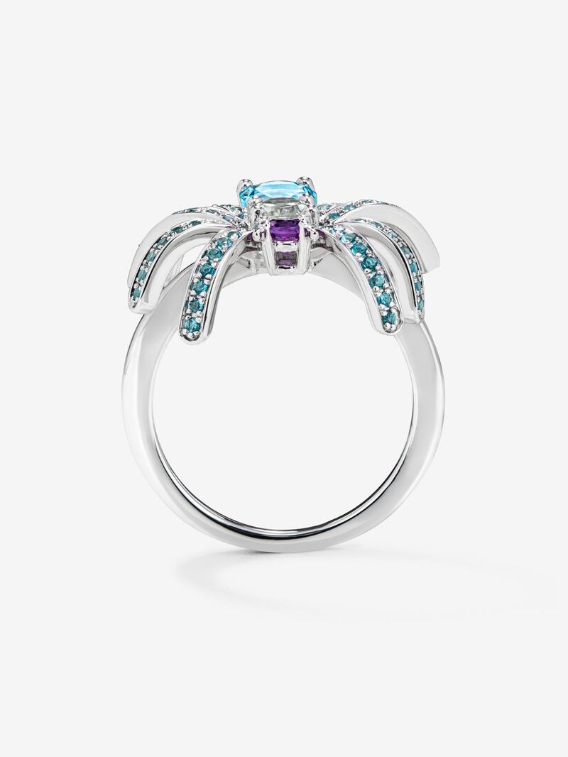 Silver Spider Ring with Topacios and amethyst image number 2