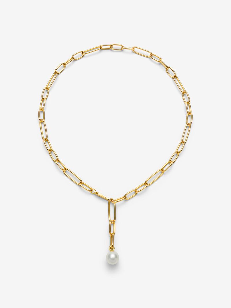 18K Yellow Gold Link Necklace with 11.5mm Australian Pearl image number 0