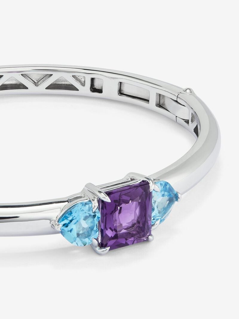 925 Silver Rigid Bracelet with Amethyst and Topaz image number 2