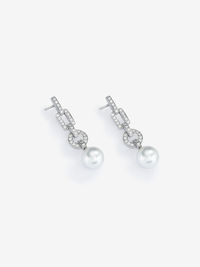18k white gold hanging earring with 10mm Australian pearl and diamond. image number 2