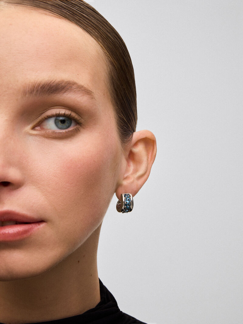 925 silver earrings with brilliant cut London blue topaz pave image number 3