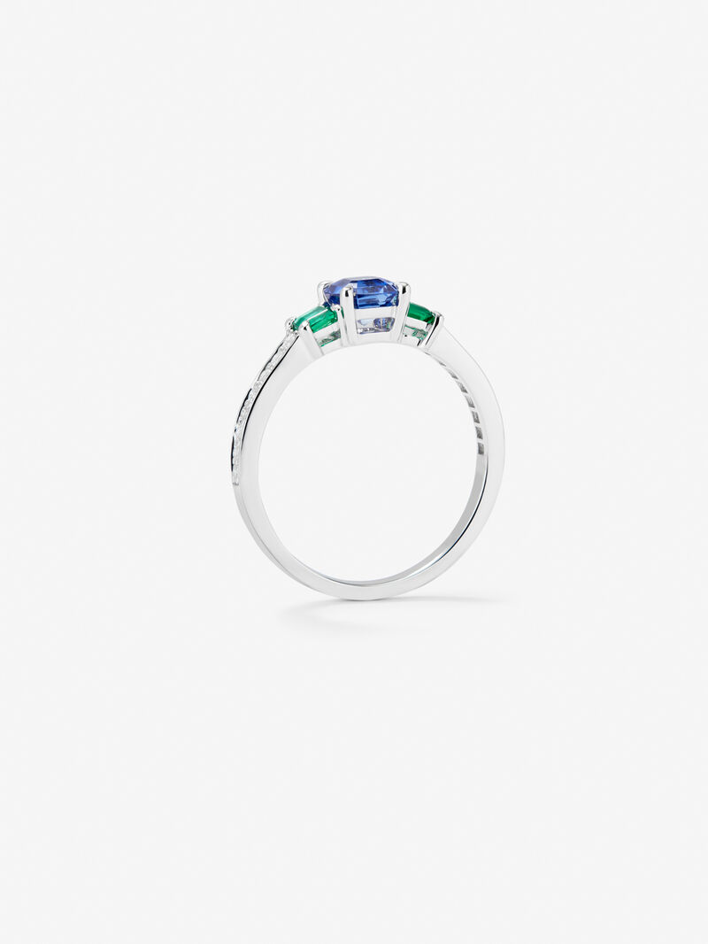 18K White Gold Tiego Ring with blue sapphire in 0.71 cts, 0.21 cts white emeralds and white diamonds in a bright size of 0.02 cts image number 7
