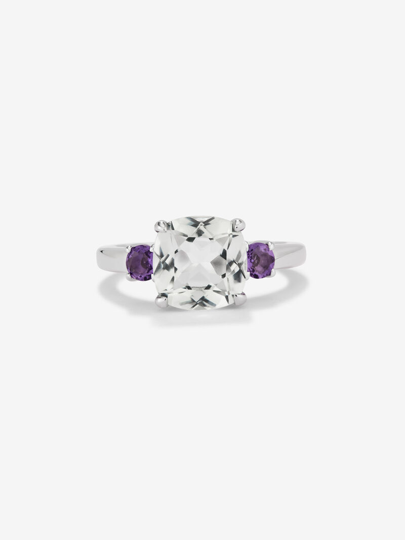 925 Silver Trio Ring with Green and Purple Amethyst image number 2