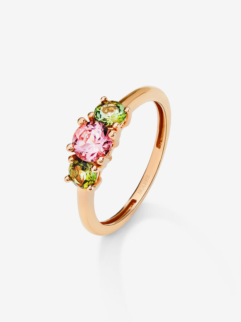 18K rose gold triple ring with 3 brilliant-cut multicolor tourmalines image number 0