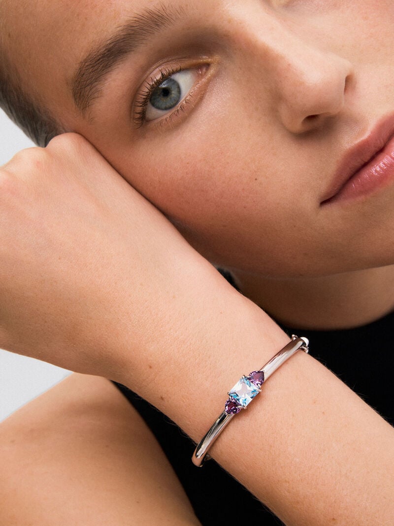 925 Silver rigid bracelet with topaz and amethysts image number 4