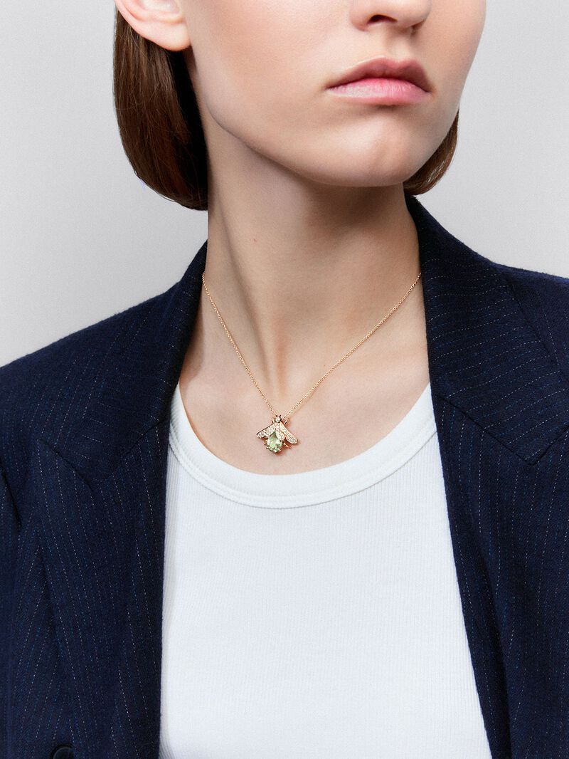 18K Rose Gold Insect Pendant Chain with Green Amethyst and Diamond image number 1