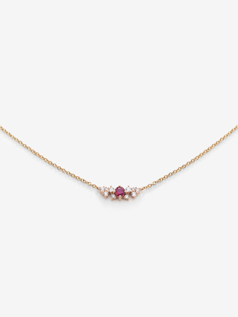 18K Rose Gold Pendant Chain with Ruby and Diamonds image number 2