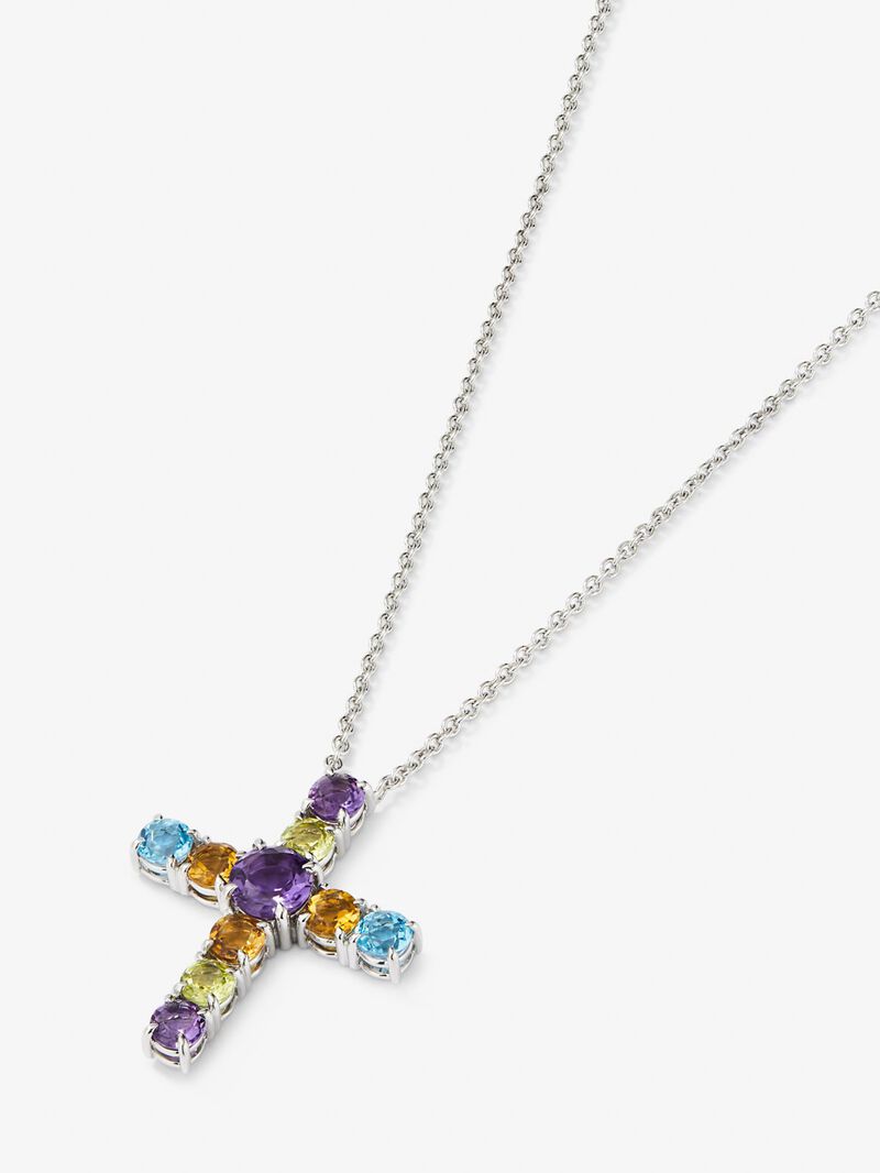 925 silver cross pendant with multicolored gems image number 2