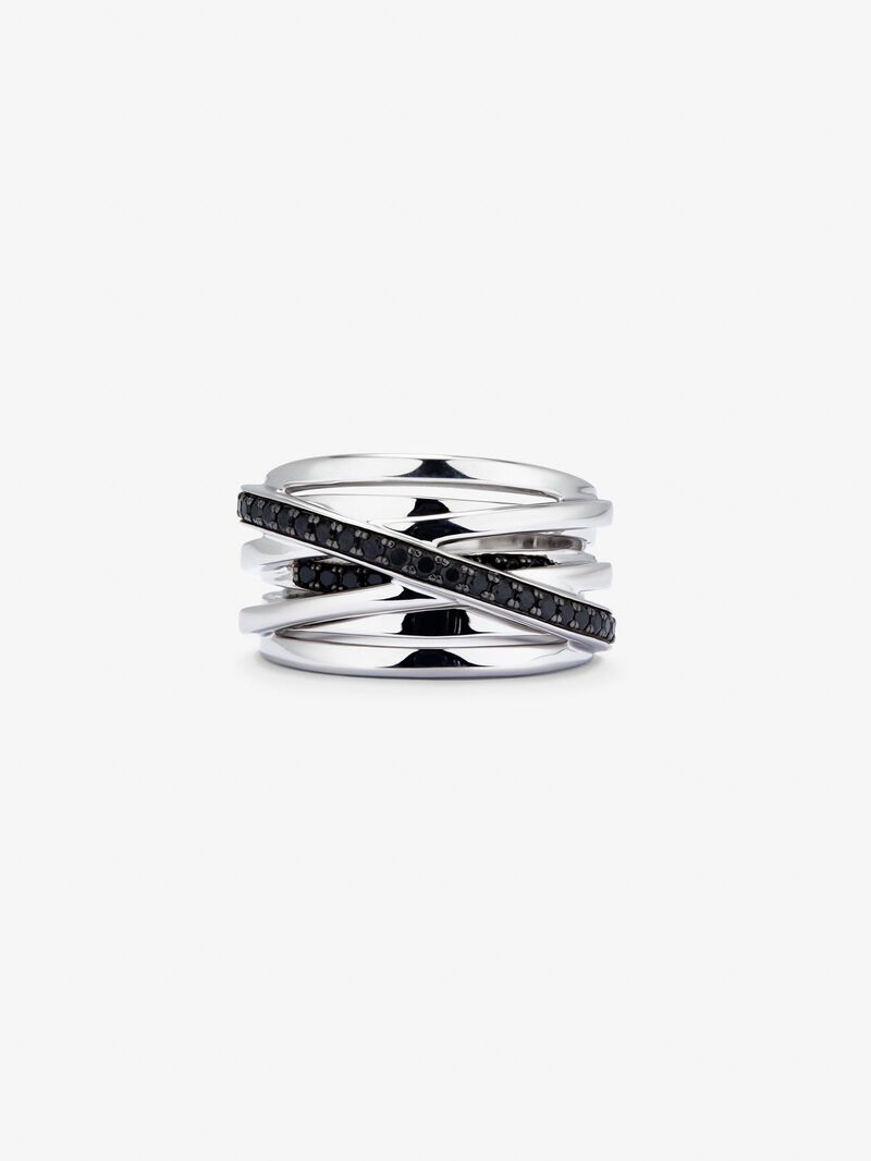 925 silver crossed multi-arm ring with 36 brilliant-cut black spinels image number 2