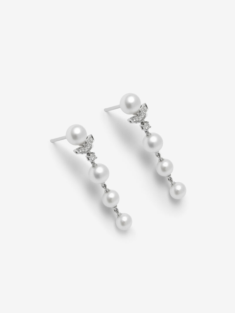 18k white gold long earrings with Akoya pearls and diamonds image number 2