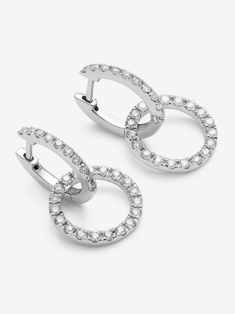18kt white gold double hoop earrings with diamonds image number 2