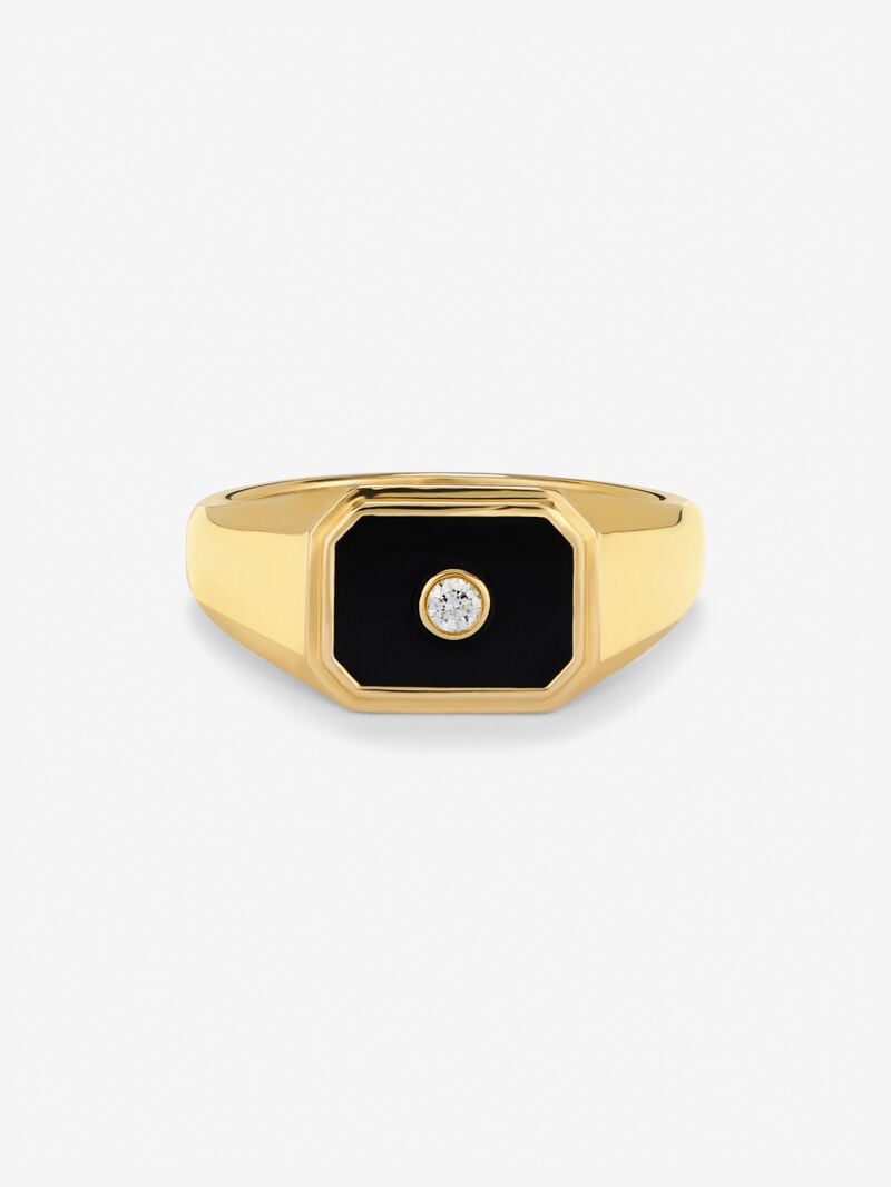 medium 18k yellow gold signet ring with 0.98 ct black onyx and 0.03 ct diamond image number 2