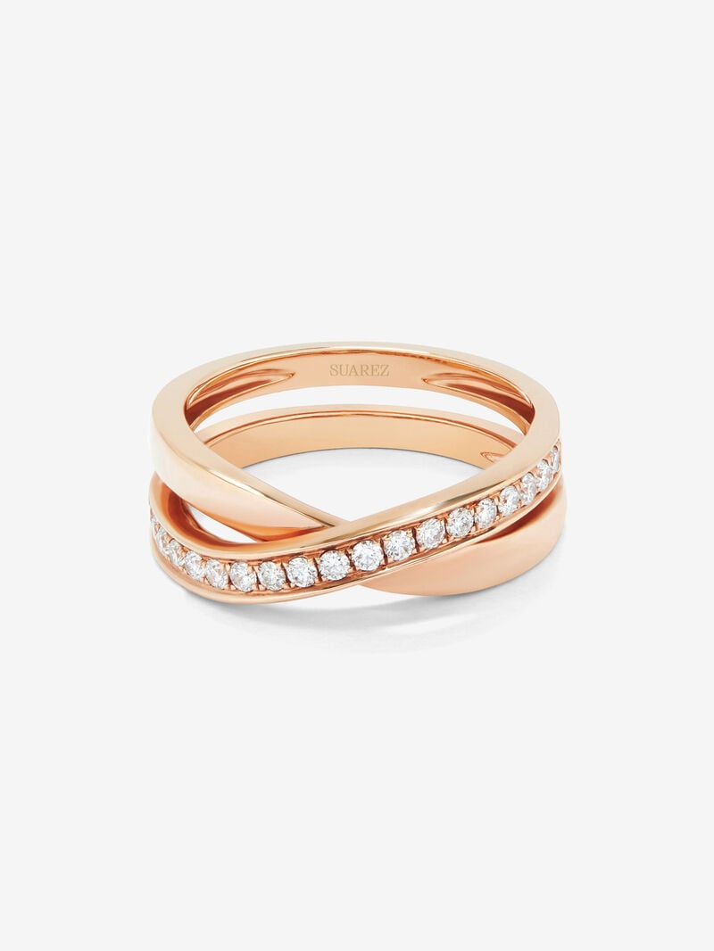 18K Rose Gold Crossed Ring with Diamonds image number 2