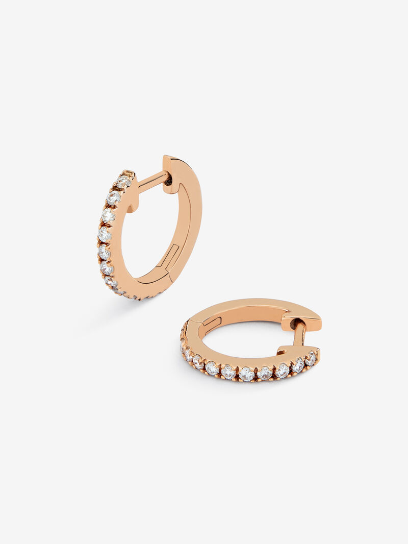 18K rose gold small hoop earrings with diamonds image number 4