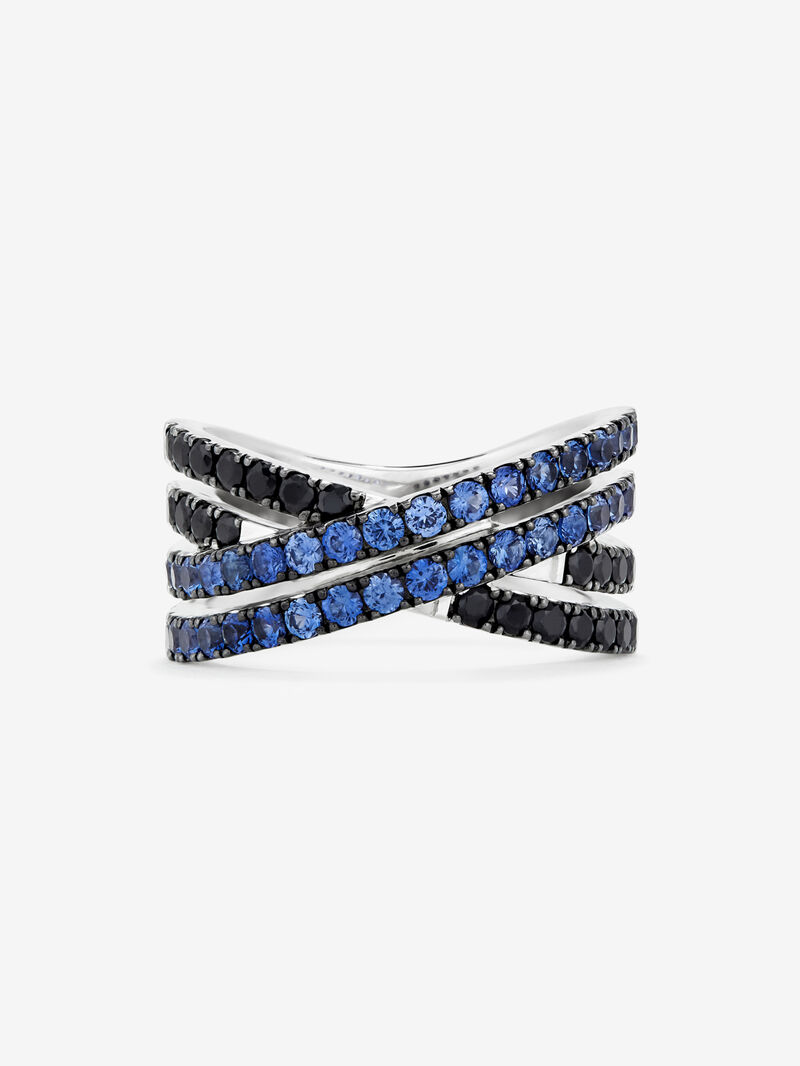 925 silver double arm cross ring with 36 brilliant-cut blue sapphires with a total of 1.26 cts and 22 black spinels with a total of 0.63 cts image number 2