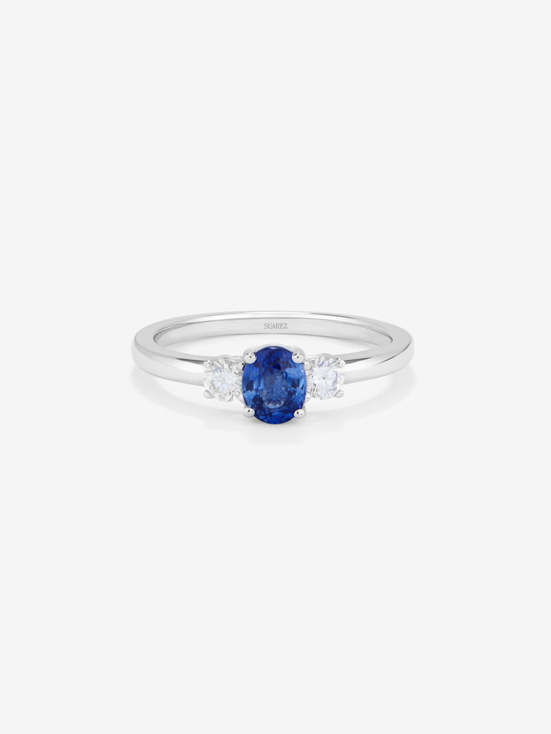 18K White Golden Tieillo Ring with Sapphire and Diamond image number 2