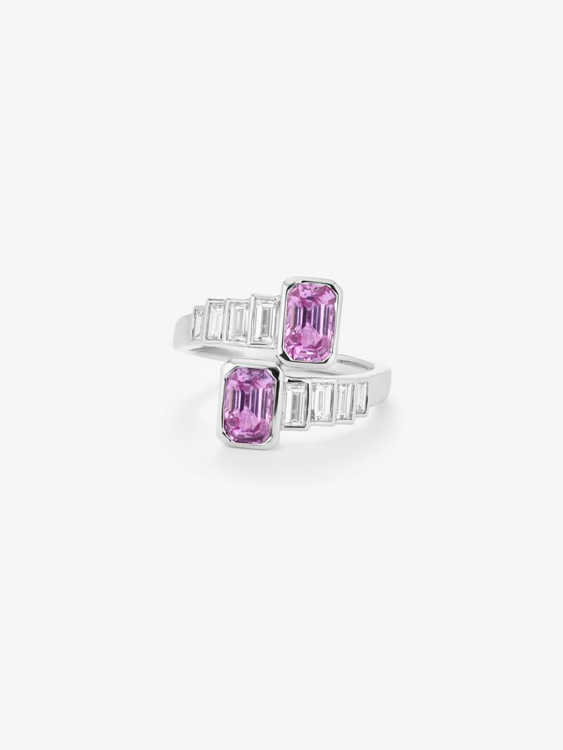 You and I 18k White Gold Ring with pink sapphires image number 1
