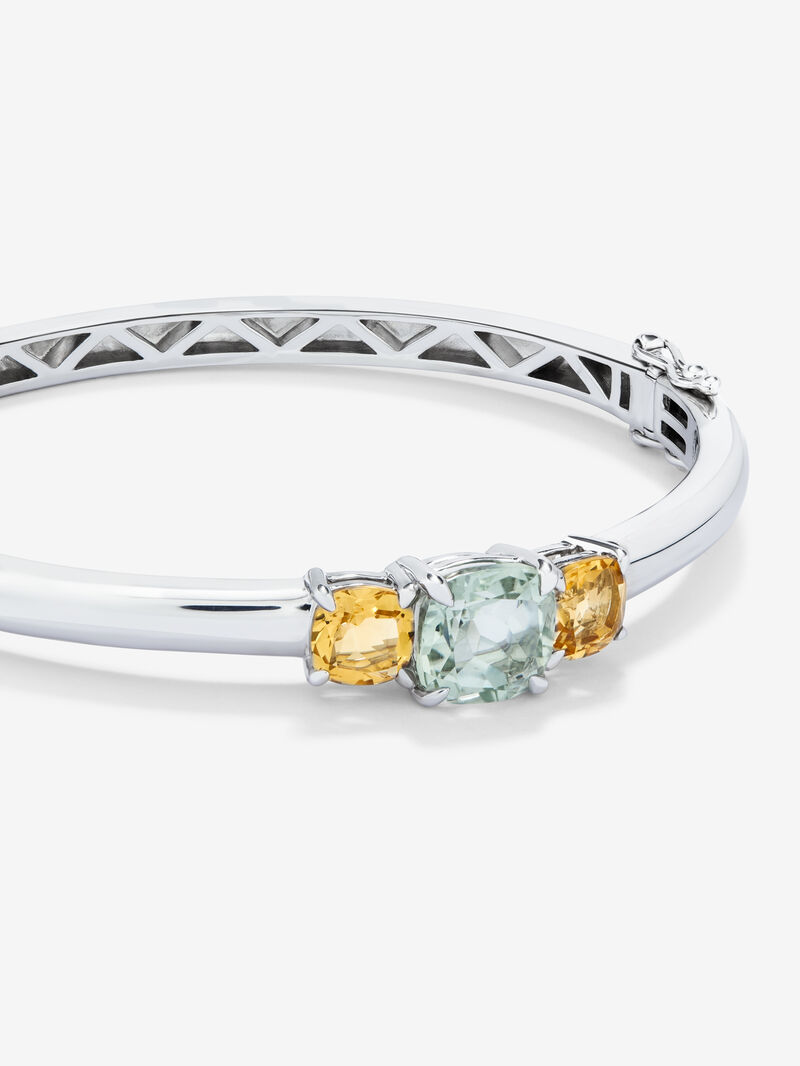 Silver bracelet with green amethyst and yellow citrines image number 2