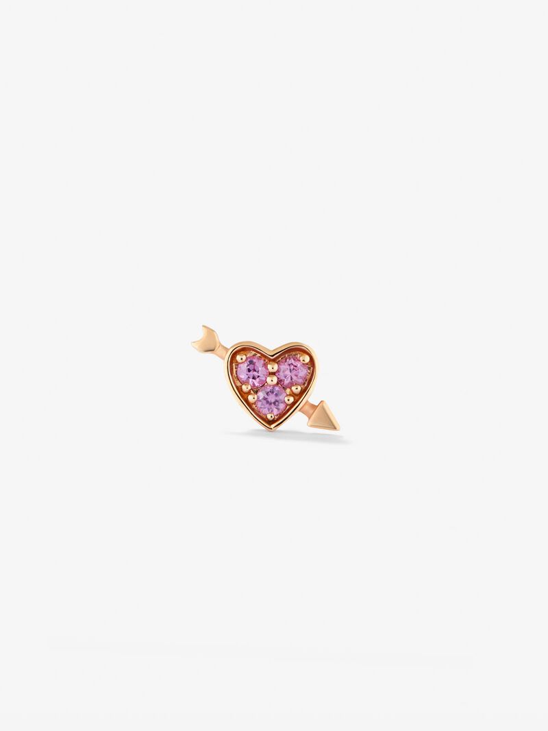 Individual 18K rose gold earring with 3 brilliant-cut pink sapphires with a total of 0.1 cts and heart shape image number 0