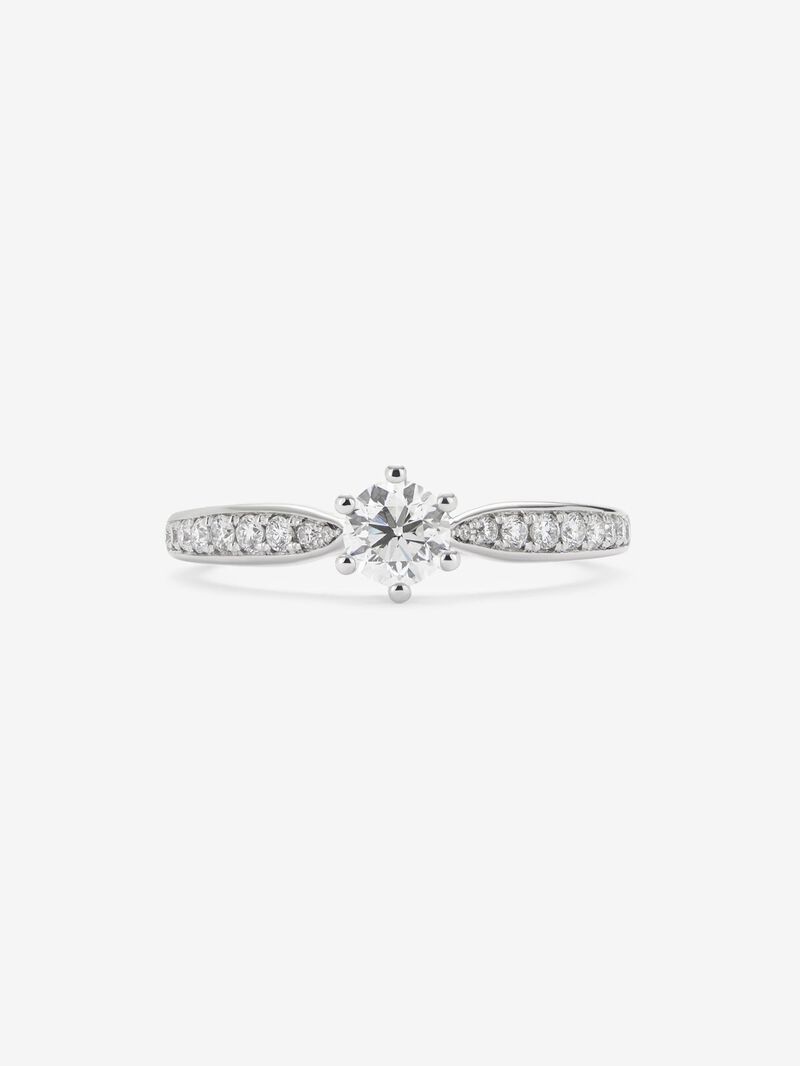 Solitaire ring in 18K white gold with a central 0.40-carat brilliant-cut diamond and additional diamonds totaling 0.19 cts image number 2