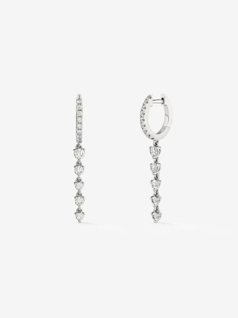 Long hoop earrings made of 18K white gold with diamonds. image number 0