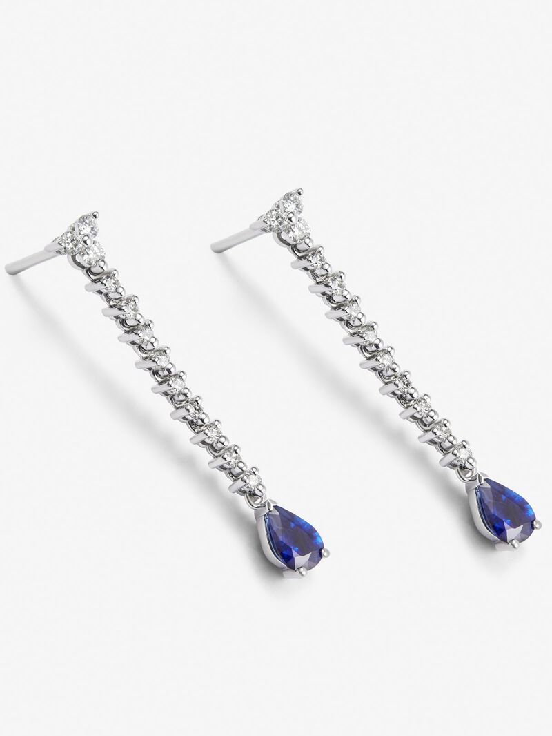 18K white gold earrings with 2 pear-cut blue sapphires with a total of 0.9 cts and 24 brilliant-cut diamonds with a total of 0.43 cts image number 2