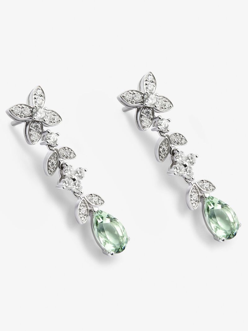 18K white gold earrings with 52 brilliant-cut diamonds with a total of 0.95 cts and pear-cut green amethysts image number 2