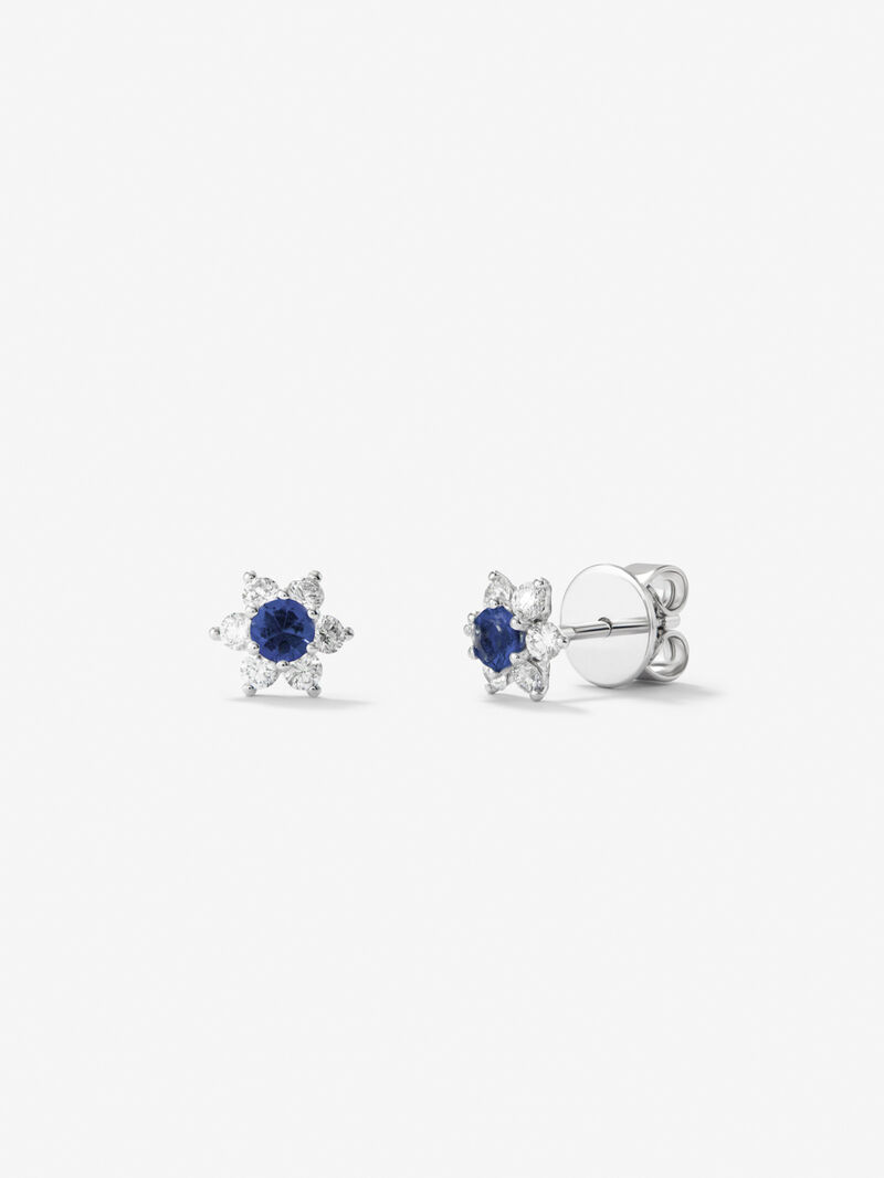 18K white gold earrings with 2 brilliant-cut blue sapphires with a total of 0.27 cts and 12 brilliant-cut diamonds with a total of 0.32 cts image number 0