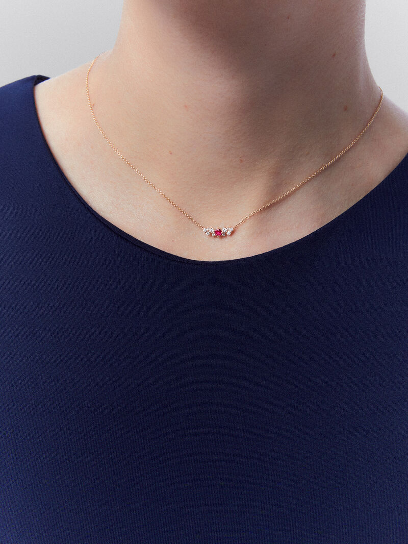 18K Rose Gold Pendant Chain with Ruby and Diamonds image number 3