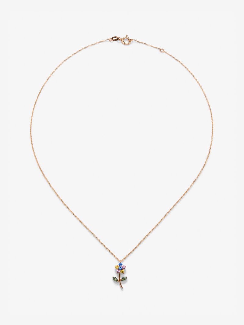 18K rose gold pendant with green and multicolor sapphires in the shape of a flower image number 0