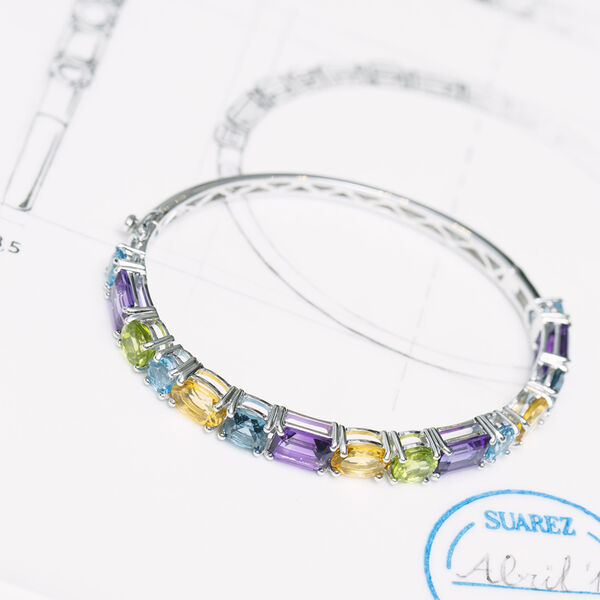 Rigid silver bracelet with multicolored stones, PU16003-AGMULT_V