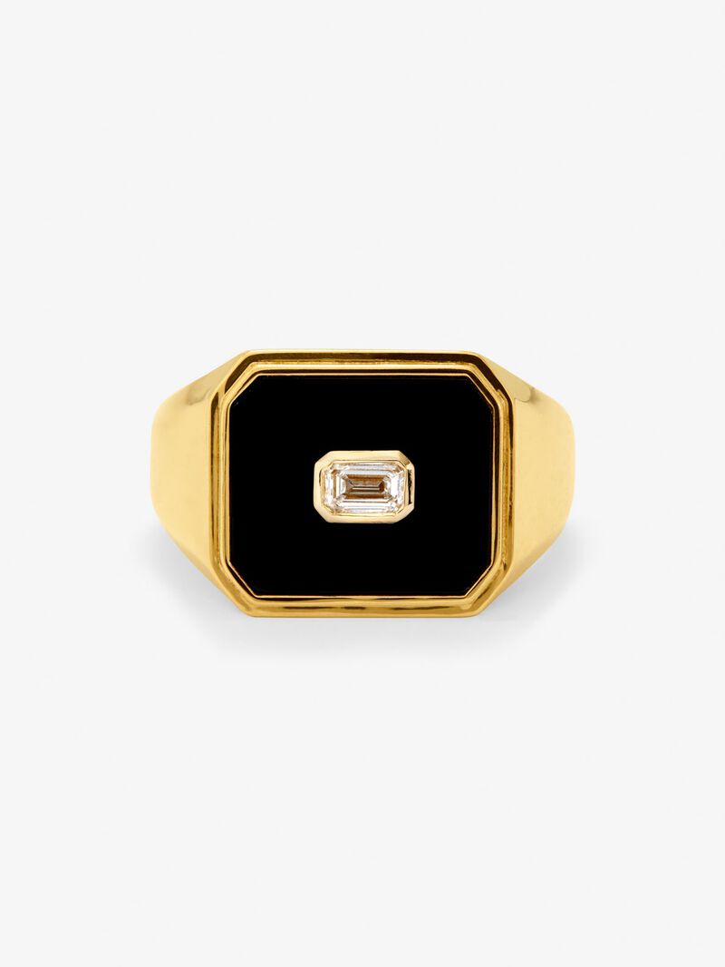 18K Yellow Gold Large Signet Ring with Black Onyx and 0.17 cts Diamond image number 2