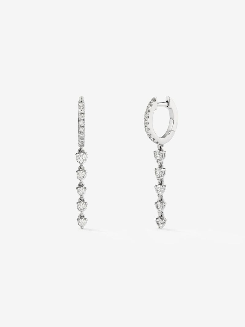 Long hoop earrings made of 18K white gold with diamonds. image number 0