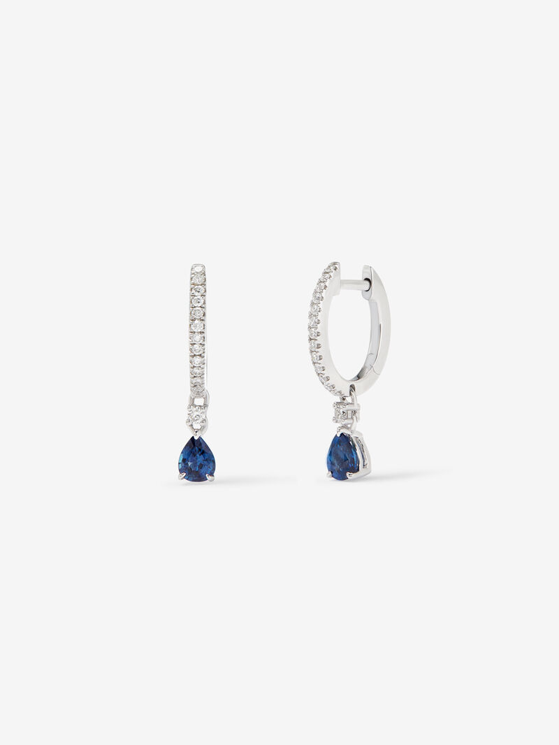18K white gold earrings with 2 pear-cut blue sapphires of 0.57 cts and brilliant-cut diamonds with a total of 0.16 cts image number 0