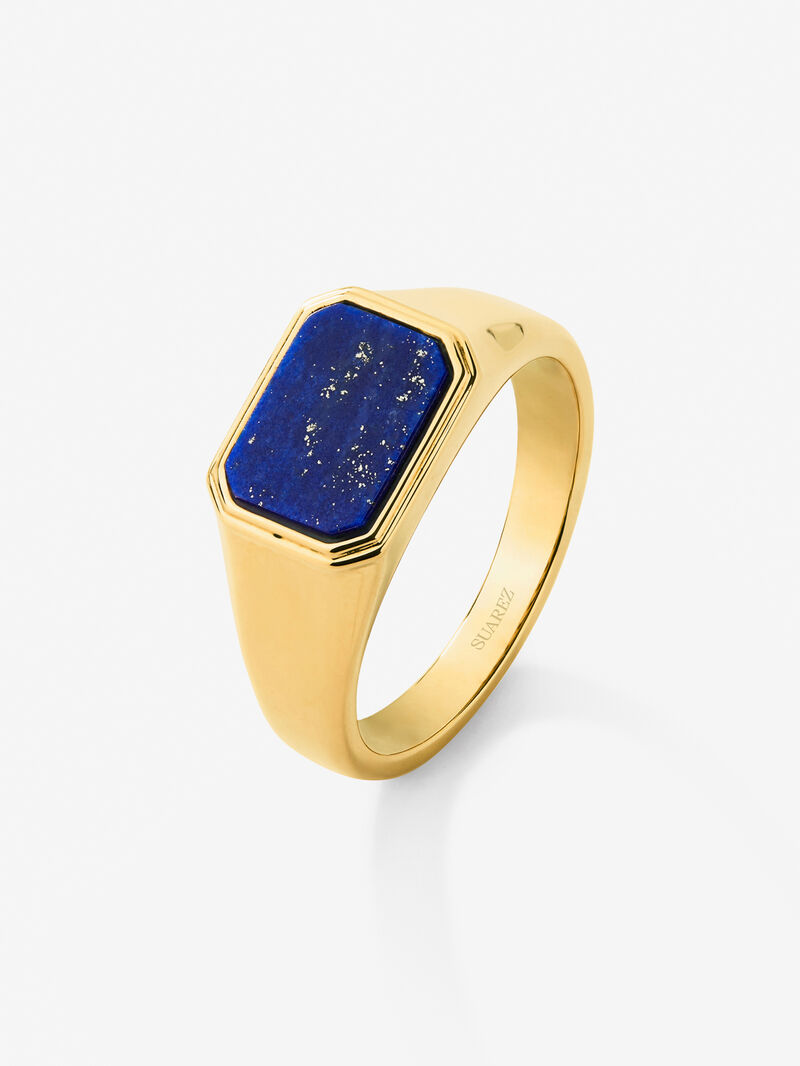 18k yellow gold medium signet ring with lapis lazuli image number 0